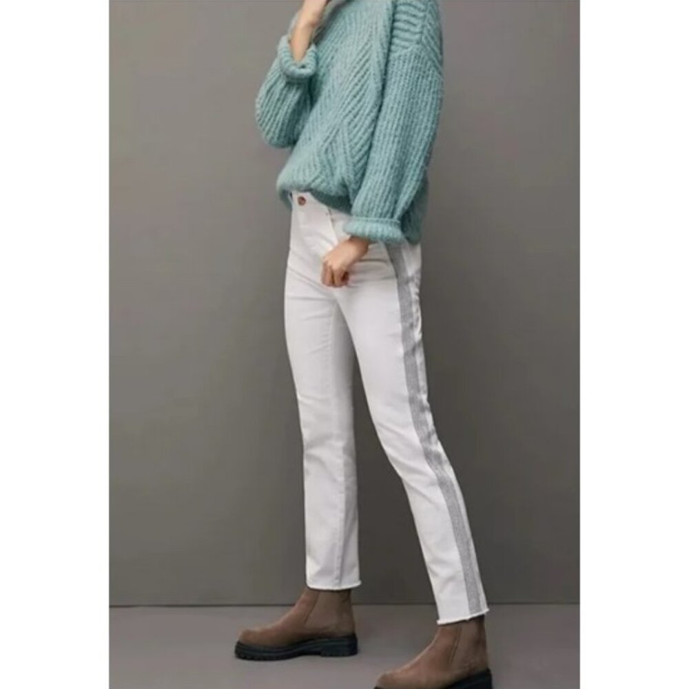 NWT-Anthropologie-Pilcro White Slim Straight Stripe Buckle Jeans - 32